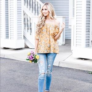 Yellow off the shoulder blouse